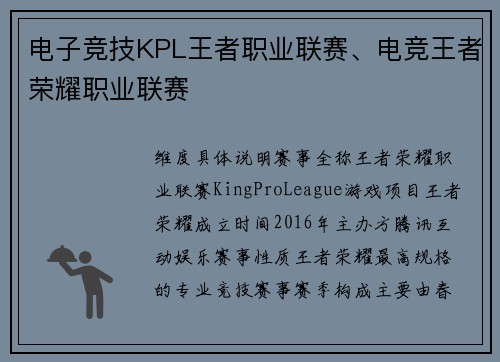 电子竞技KPL王者职业联赛、电竞王者荣耀职业联赛